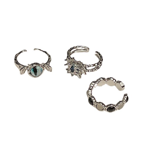  niche design bat cat's eye stone black and white gemstone open ring for women ins cold style French finger