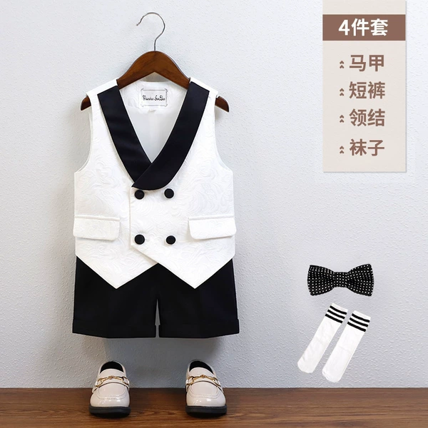 White set, vest, shorts, bow tie, socks