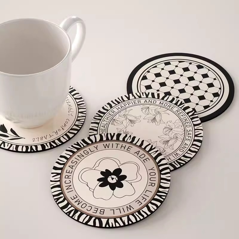 Black and White Retro Absorbent Coasters, Simple Diatom Mud Insulated Placemats, Accessible Luxury and High-End Dish Mats, Coffee Mats, Tea Cups