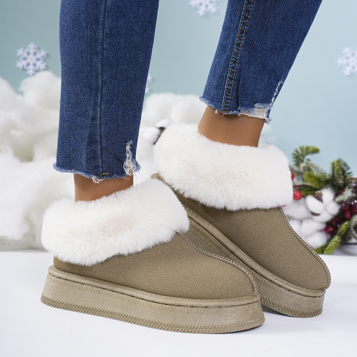 Padded home bag with men's and women's indoor and outdoor warm cotton slippers cotton shoes_viptrois.com