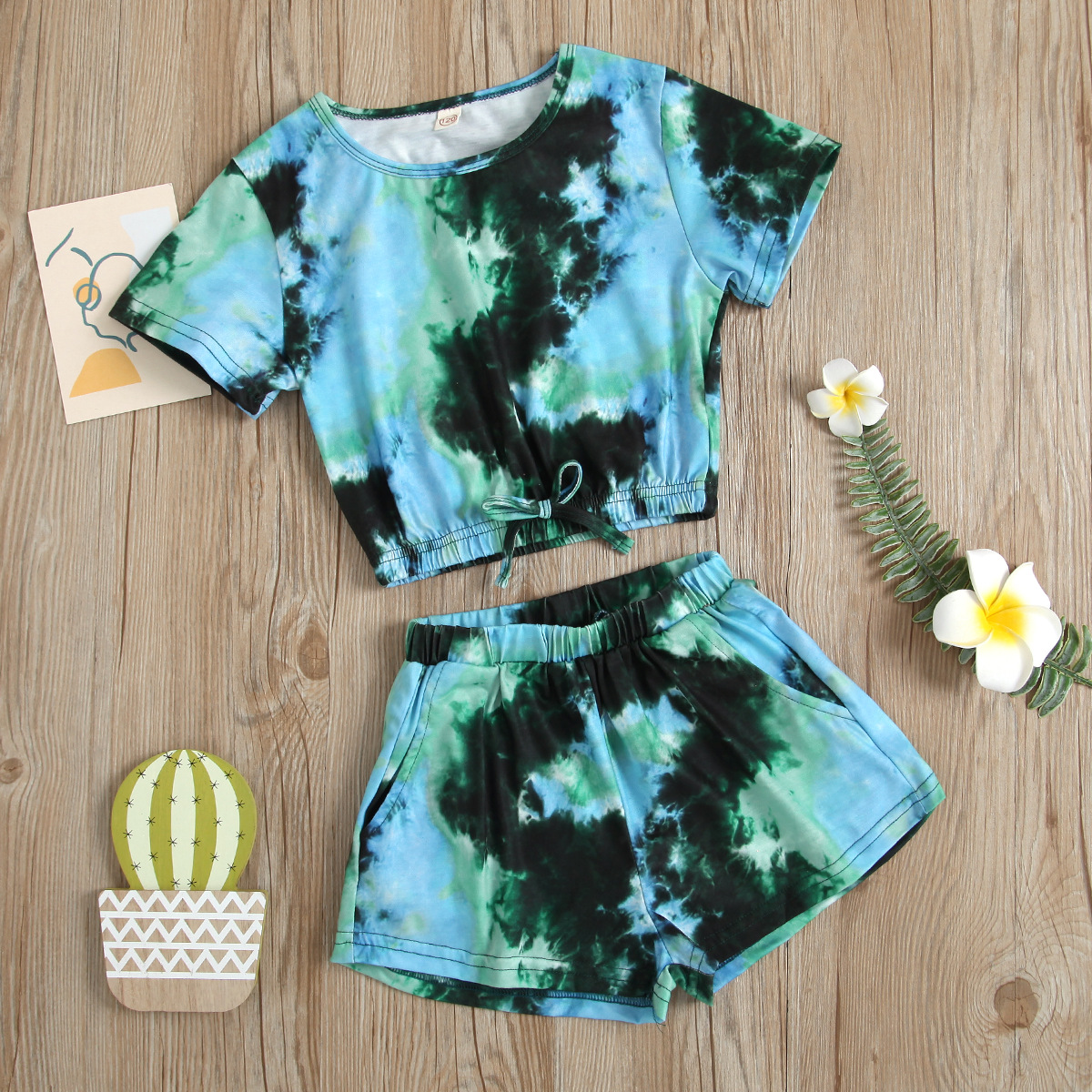 Kinder Tie-dye Rundhals Kurzarm Oberteil Und Rippshorts Set_voghion.com