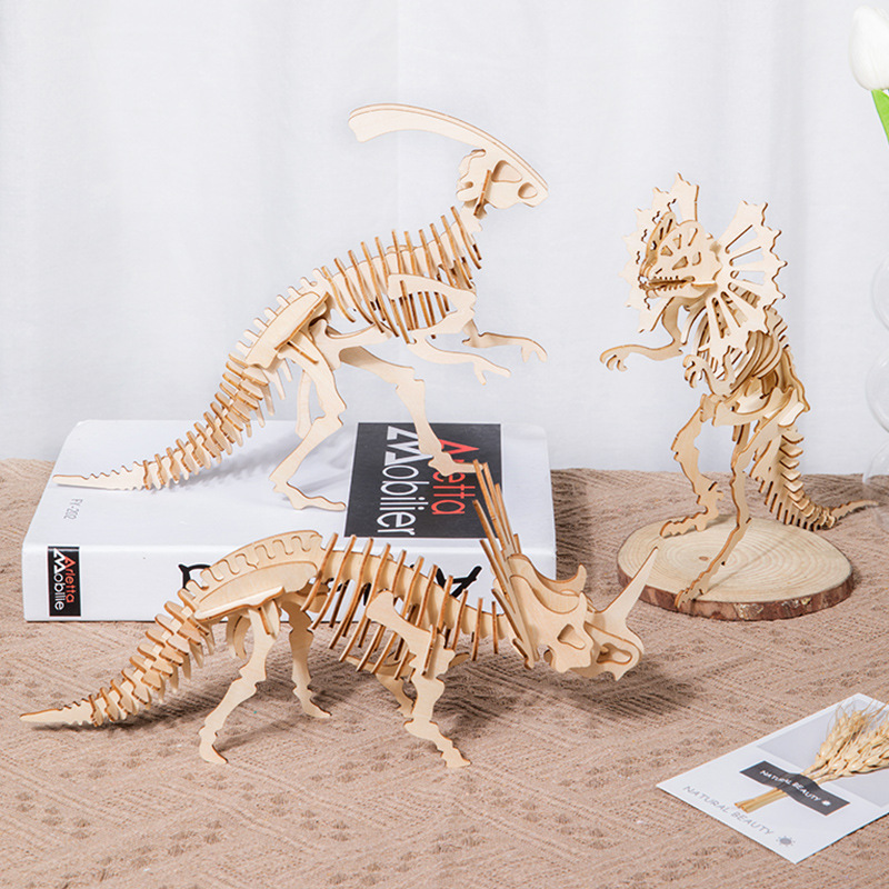 Puzzles de dinosaurio de madera creativos hechos a mano modelo 3D puzzle tridimensional regalos de vacaciones juguetes de madera al por mayor