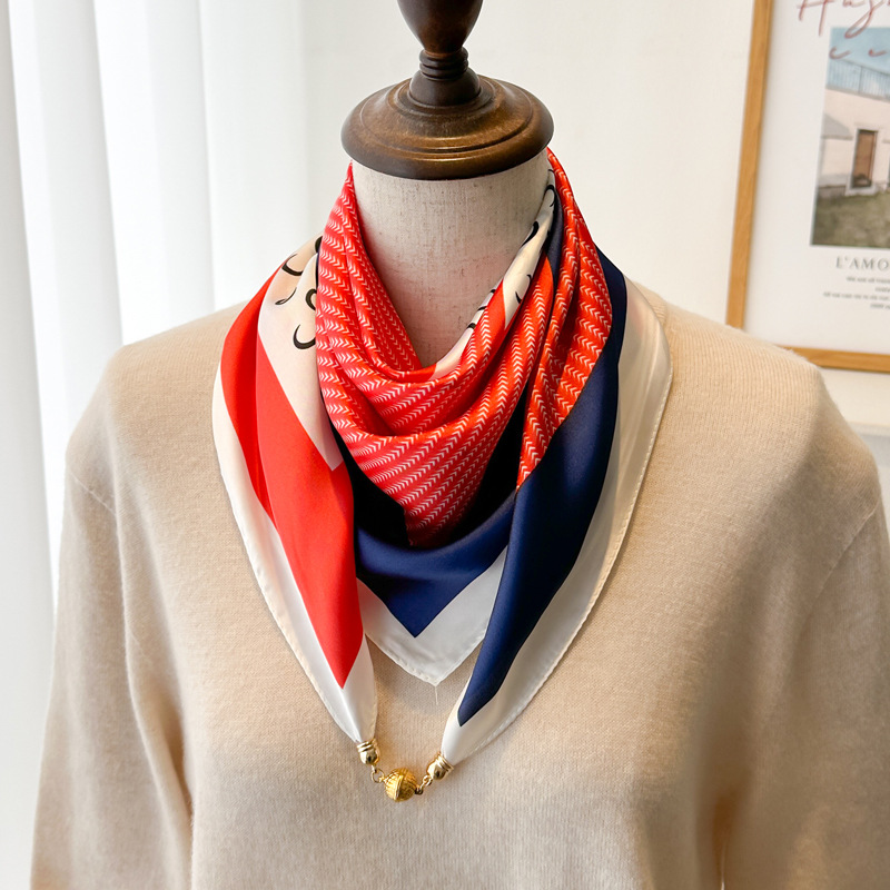 문헤링본 패턴 70 새틴 버클-블루 오렌지