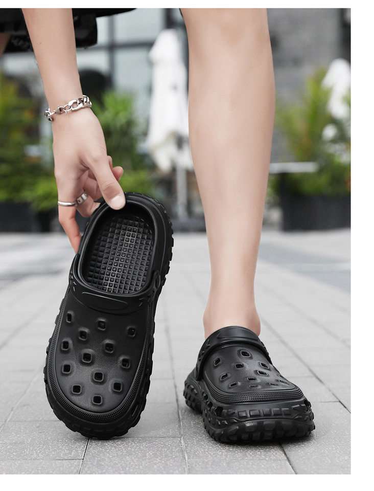 Dép sandal nam bít mũi đế lốp kiểu lỗ thoáng khí, đi biển và sinh hoạt hè — màu kaki, trắng, xám, đen chi tiết 23