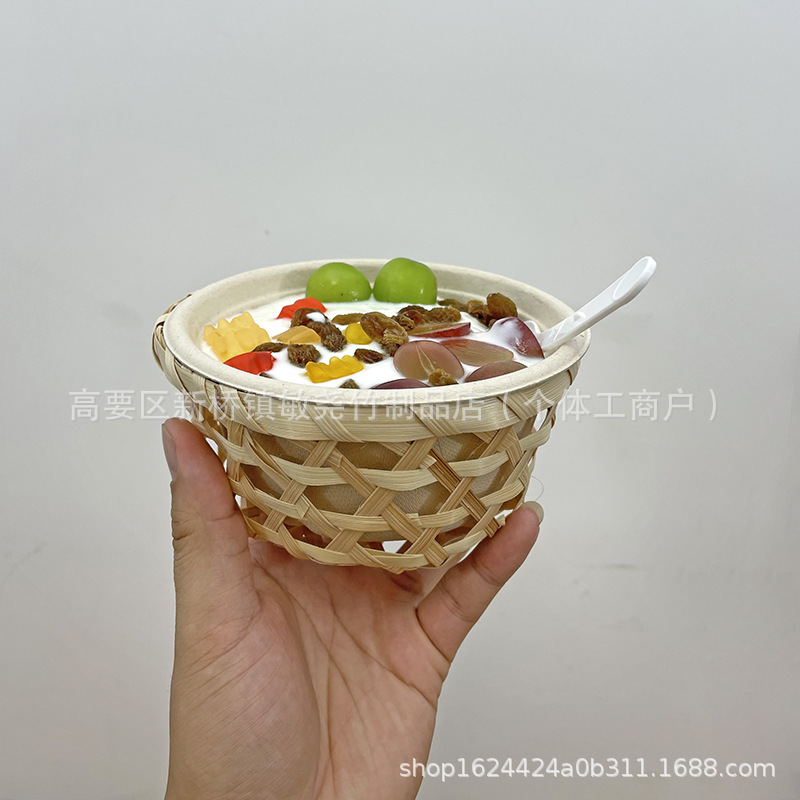 Tacos de barro de bambú, cestas de frutas, bocadillos, bocadillos, tiendas de té de leche, bocadillos creativos antiguos, decoración de pastel de flores de frijoles