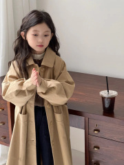 女童风衣女孩春秋新款女童洋气时髦春装英伦风女大童长款大衣外套