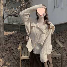 奶系穿搭海军领奶fufu的毛衣外套针织开衫春夏薄款独特上衣超好看