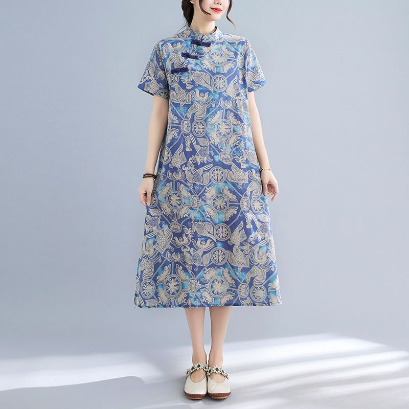 Real Shot of Plus-Size Women's Clothing: Tummy-Concealing, Slimming Dress, Age-Reducing, Discounted New Style, Fashionable Improved Cheongsam Dress for Trendy Women Real Shot of Plus-Size Women's Clothing: Tummy-Concealing, Slimming Dress, Age-Reducing, Discounted New Style, Fashionable Improved Cheongsam Dress for Trendy Women