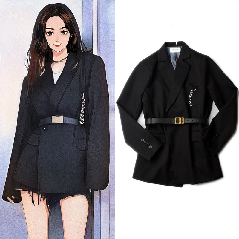 Autumn Star Baby's Same Style Black Suit Jacket for Women, Autumn Korean Version British Style Suit for Women