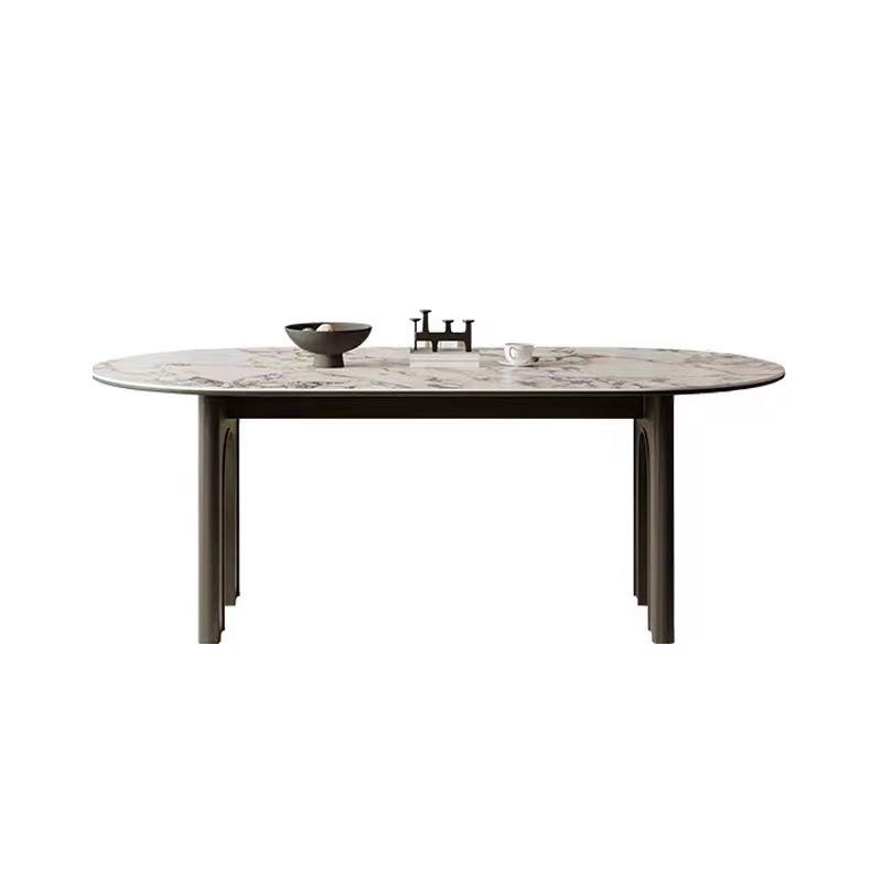 Mesa de comedor retro francesa de madera maciza mesa de comedor de madera de cera blanca agujero de alto grado piedra roca pizarra melocotón color casa mesa de comedor ovalada