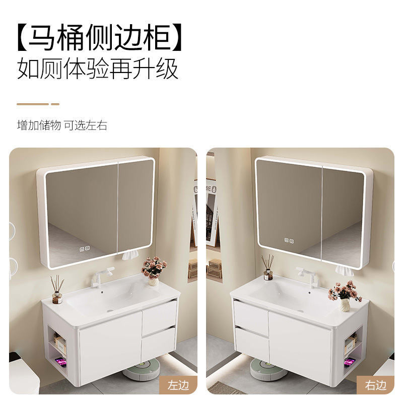 armario de baño de abeja de arco redondo con panel cerámico de almacenamiento abierto lateral integrado lavabo de lavado de cara lavabo de manos lavabo