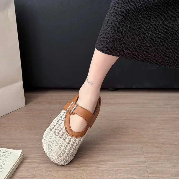 Baotou half slippers women's summer outer wear 2025 new mesh breathable slippers thick-soled Boken shoes slip-on slippers