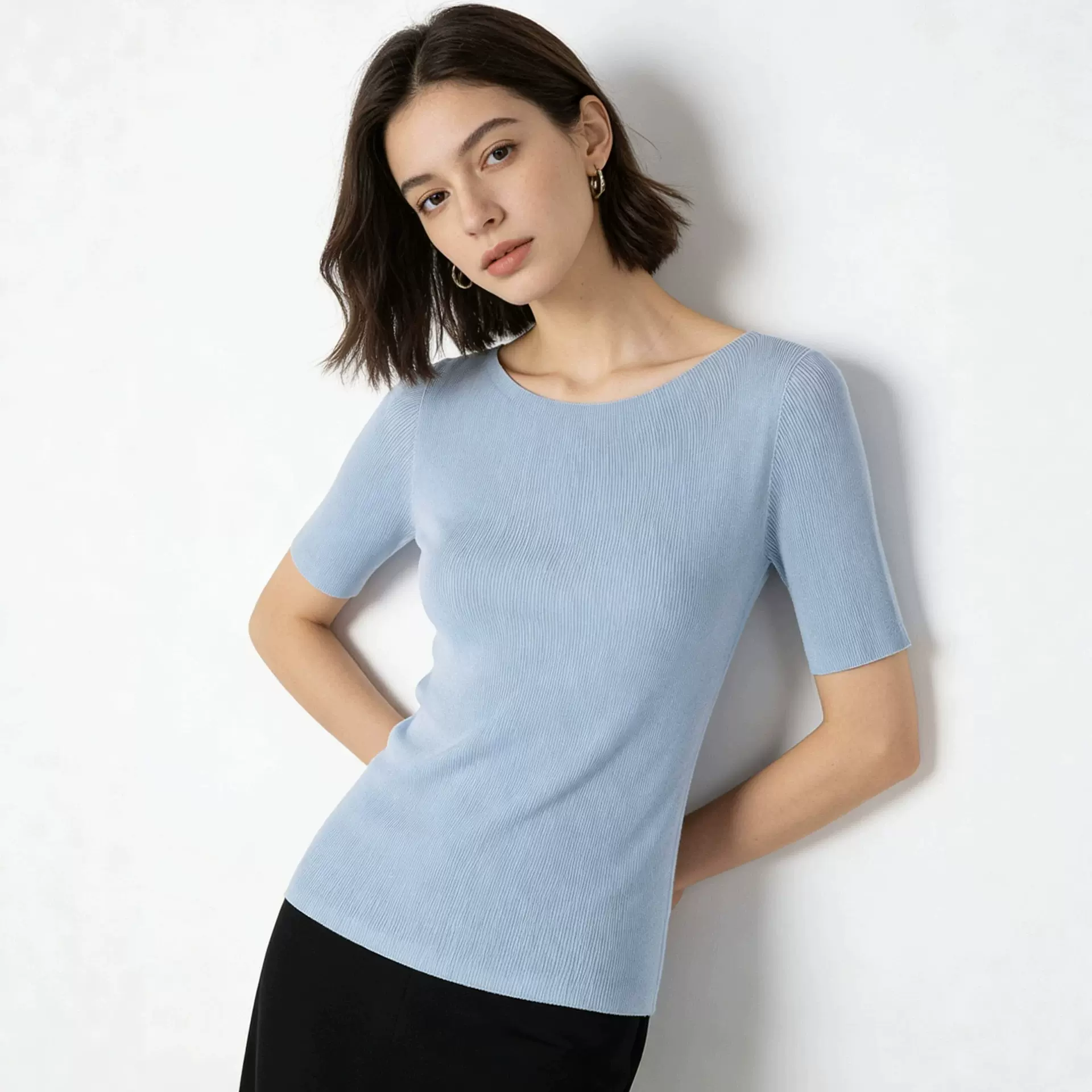 修身款！26春夏新款天丝桑蚕丝短袖上衣针织衫女高级感轻奢t恤tee