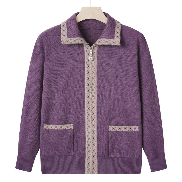 Мама осенний вязаный свитер с лацканой топ средний и пожилой свитер пожилая женщина одежда старушка осеннее пальто