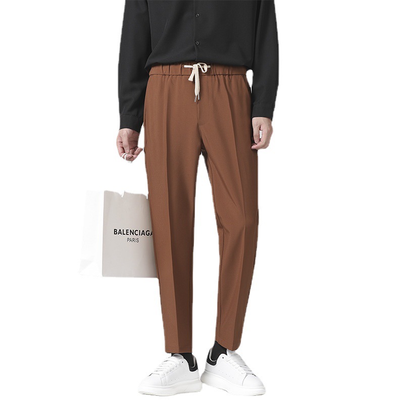 Pantalones casuales rectos drapeado pantalones de traje con cordones pantalones de traje delgados pantalones de cintura elástica suelta para hombres pantalones largos casuales de todo fósforo moda