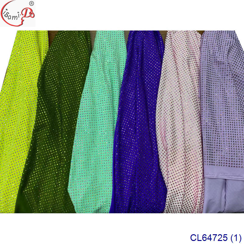 欧美染色礼服面料 多彩水晶热压工艺贴钻布 欧美闪亮连衣裙布料
