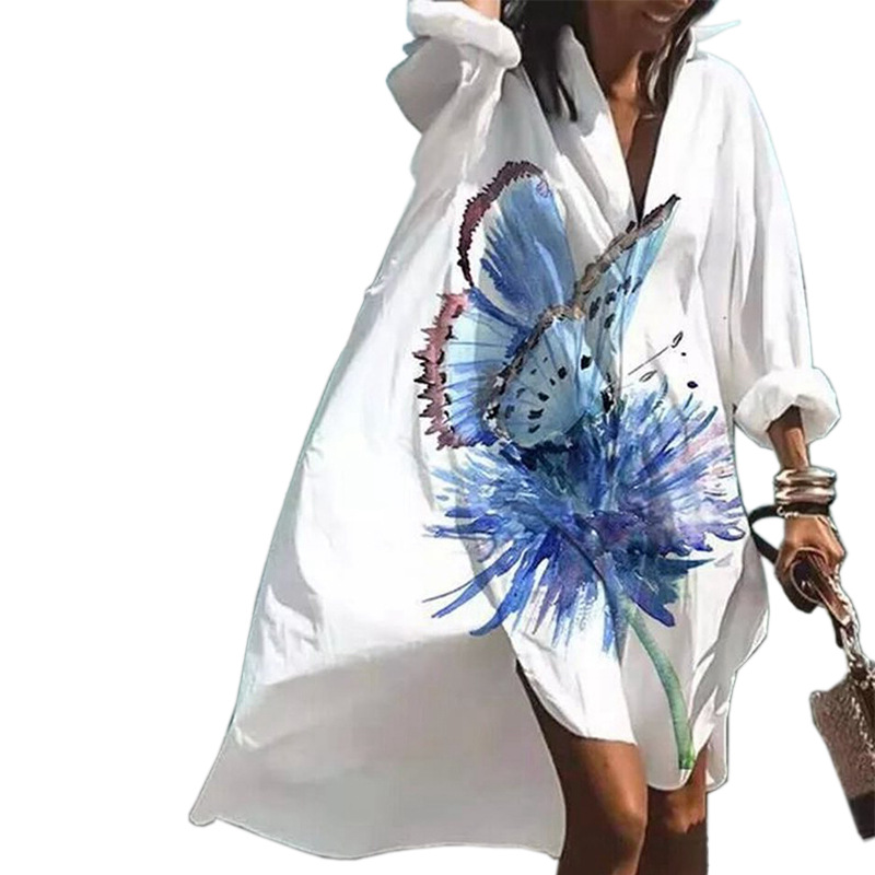 Vestido bohemio estampado para mujer, manga larga, corte holgado