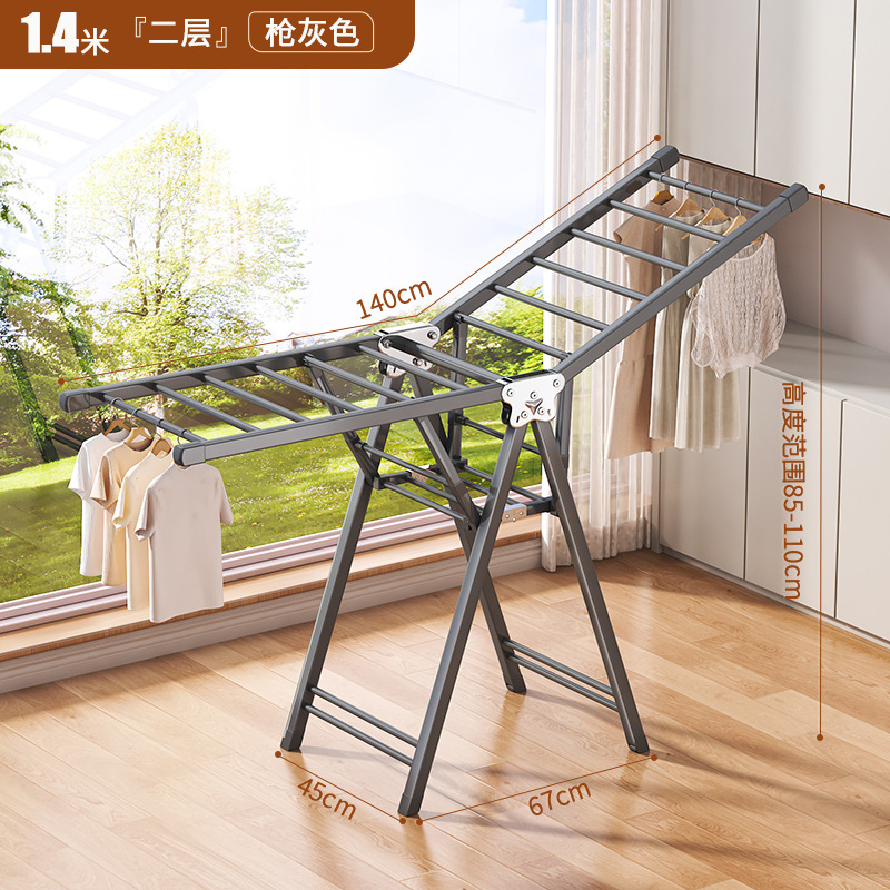 Percha de secado plegable sin instalación, piso al suelo, dormitorio, balcón ajustable, percha de secado interior y exterior, varilla de secado para bebés