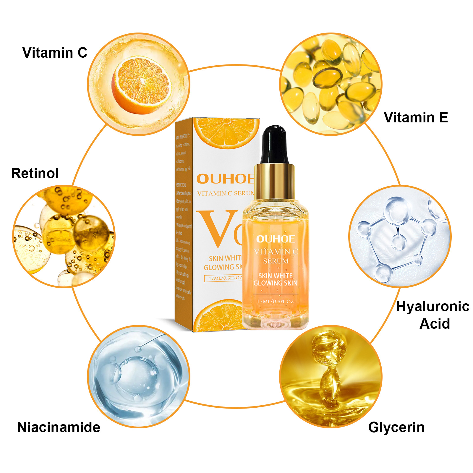OUHOE Vitamin C Hydratační rozjasňující esence pro rozjasnění, hydrataci, zpevnění a vyhlazení jemných vrásek_voghion.com