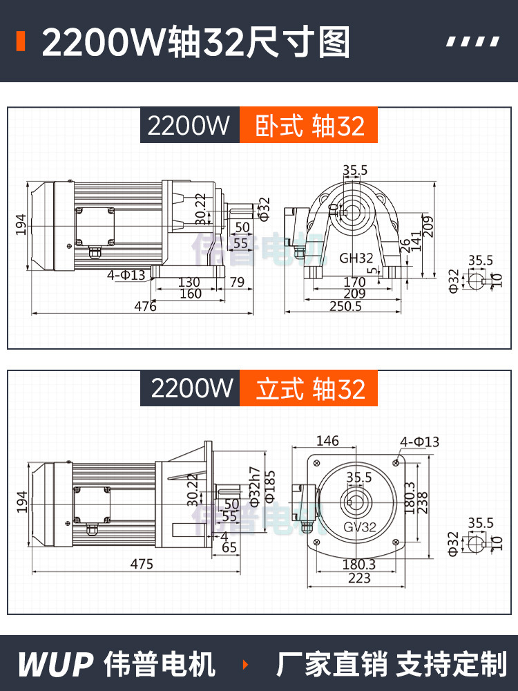 Motor de Reducción de Engranajes Trifásico Weipu de 380V, Motor de Velocidad Regulable de Frecuencia Variable de 220V, Motor de CA de Baja Velocidad Vertical y Horizontal