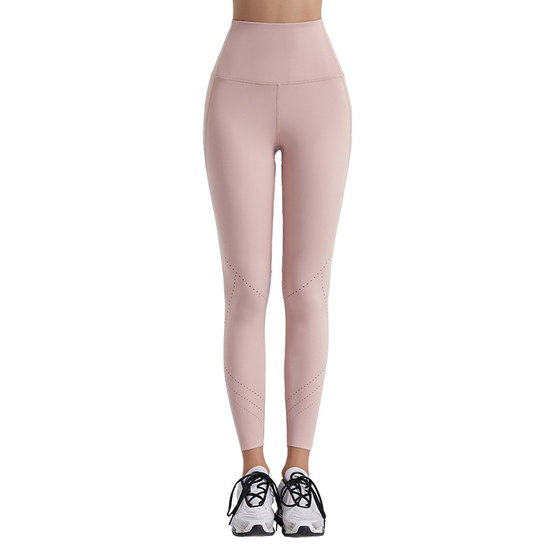 2024 nueva cintura alta pantalones de yoga desnudo estiramiento láser ahueca hacia fuera pantalones de fitness apretado cadera levantamiento deportes pantalones recortadas