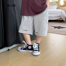 儿童裤子2025男童短裤夏季破洞运动新款中小童针织休闲宝宝夏装