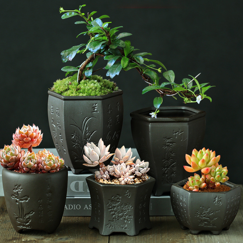 Bofan Purple Sand Fleshy Plant Flower Pot Vintage Stoneware Breathable Cool Creative Desktop Floor Household Ceramic Pot