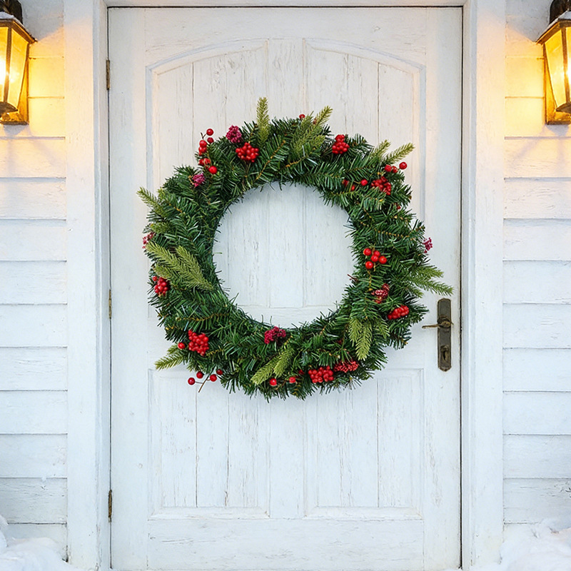 2026 Home Decoration Artificial Green Plant Wreath Amazon Christmas Green Pine Needle Decorative Wreath