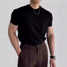 2025新款潮牌夏季纯色青少年男款学生藏蓝短袖T半袖休闲T恤显肌肉