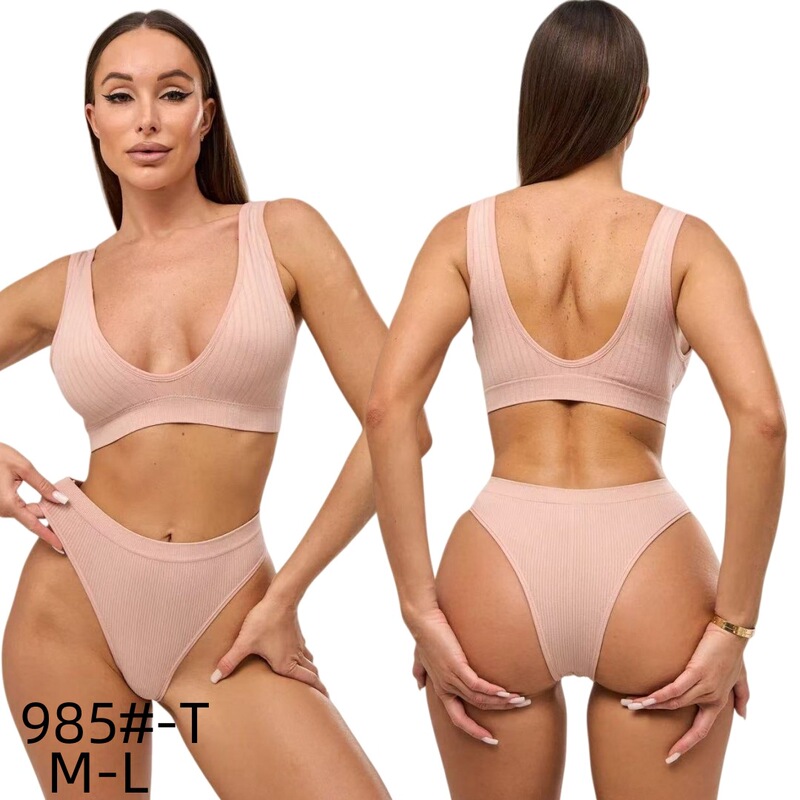 985-T # Plus-size deep V low-cut seaside vacation bra and thong set for women, U-back fitness sports tube top underwear 985-T # Plus-size deep V low-cut seaside vacation bra and thong set for women, U-back fitness sports tube top underwear