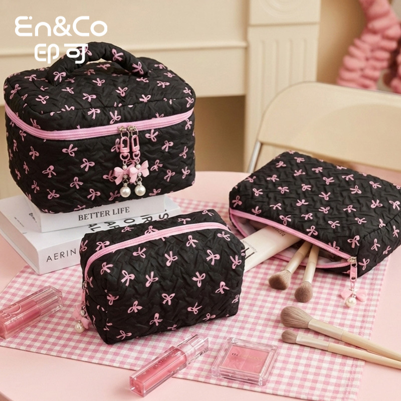새로운 Bowknot 화장품 가방 대용량 하이 엔드 클러치 백 여성 매니큐어 핸드백 화장품 보관 가방