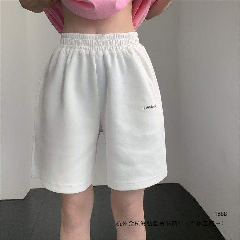 Summer pink loose casual wide-leg shorts, high-waisted slimming sports shorts, straight-leg sweatpants for women, versatile