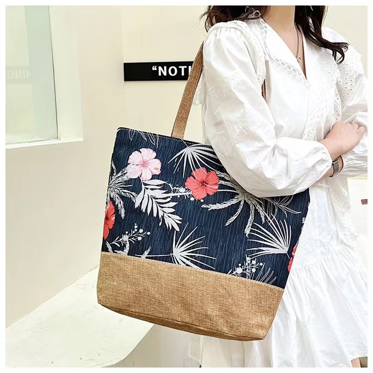 172g Weight Open Closure Type Double Shoulder Straps Strap Type Shoulder Bag Bags Type Travel, Street Occasion Canvas Material Tropical Pattern All Seasons Season Women's Gender Vacation Style Large Size Women's Large Canvas Tropical Vacation Open Shoulder Bag 3