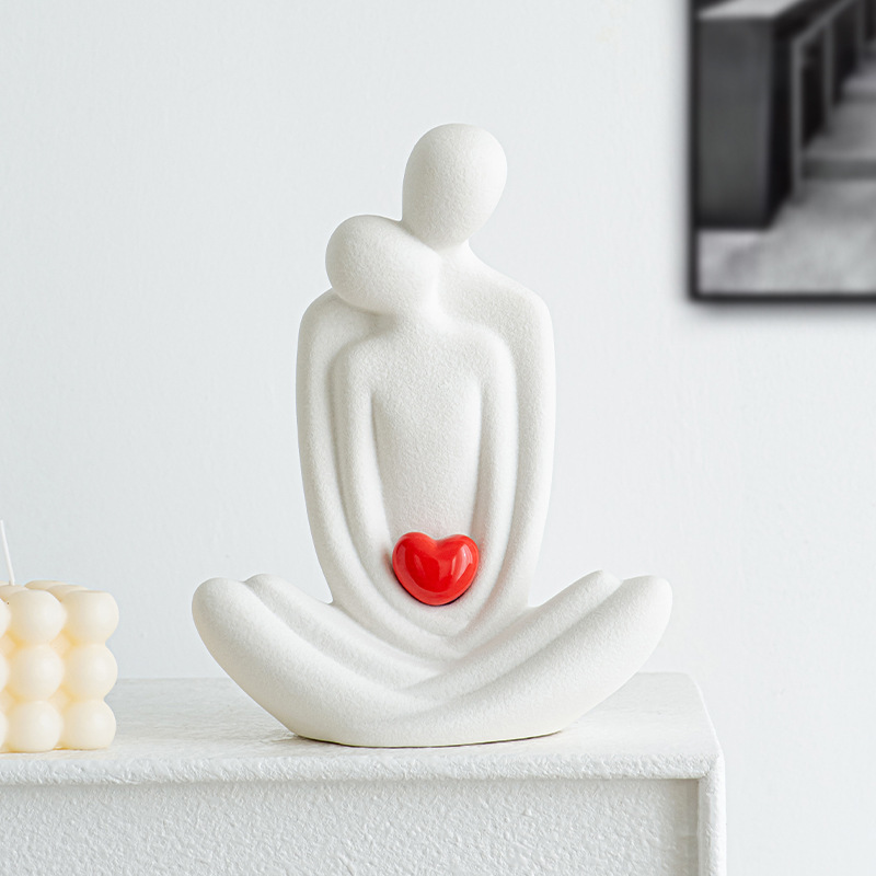 Tume Cross-border Valentine's Day Red Heart Sitting Yoga Abstract Ornaments Simple Desktop Living Room Decoration Ceramic Crafts