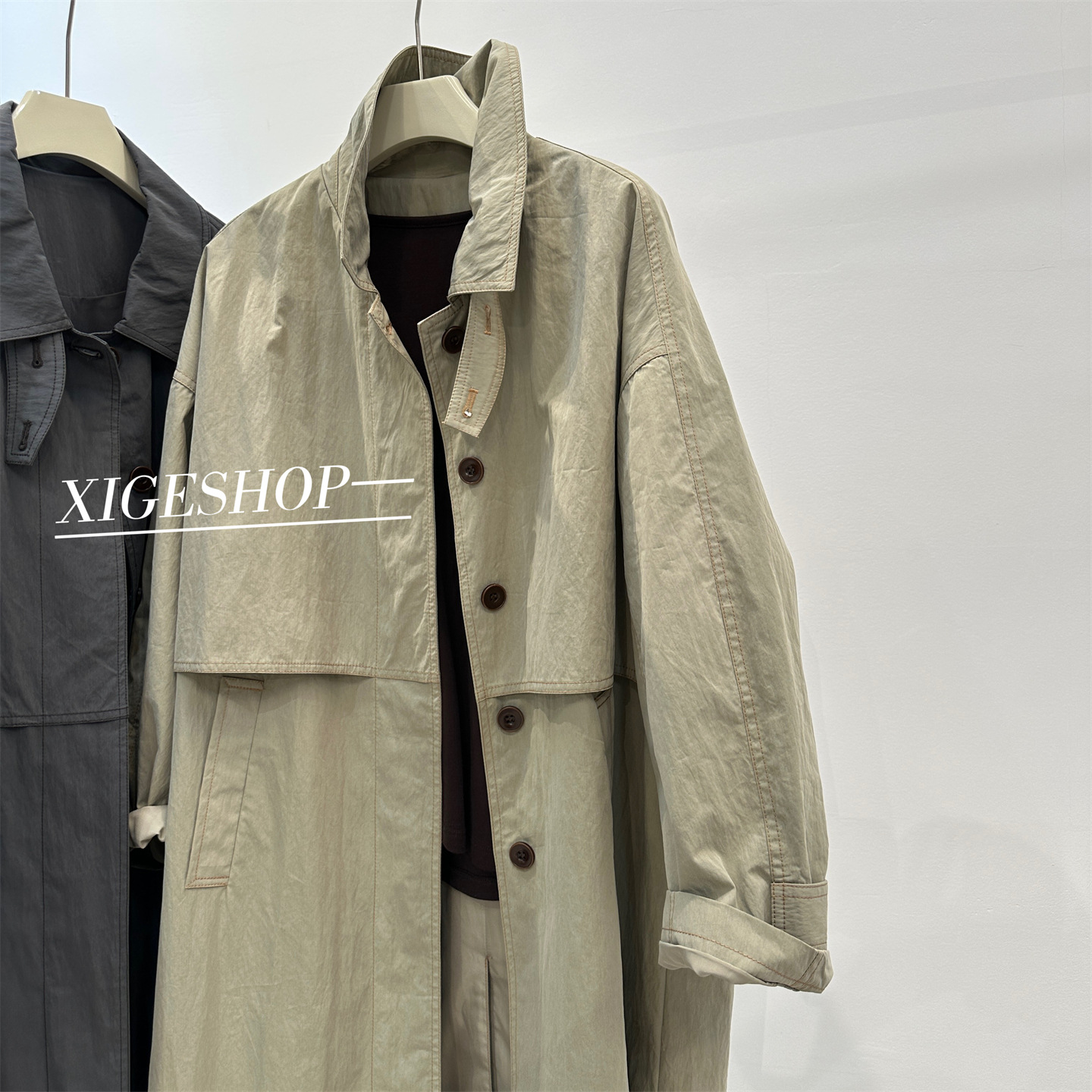 Retro Paper-Feel Stereo Profile Windbreaker for Women with Design and Elegant Work Clothing Vintage Loose Washed Long Outwear