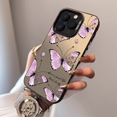 紫色蝴蝶适用苹果15plus跨境17promax手机壳iphone16潮流14少女13