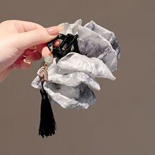 新中式水墨画抓夹女2025新款泡泡纱云朵流苏发夹后脑勺鲨鱼夹头饰