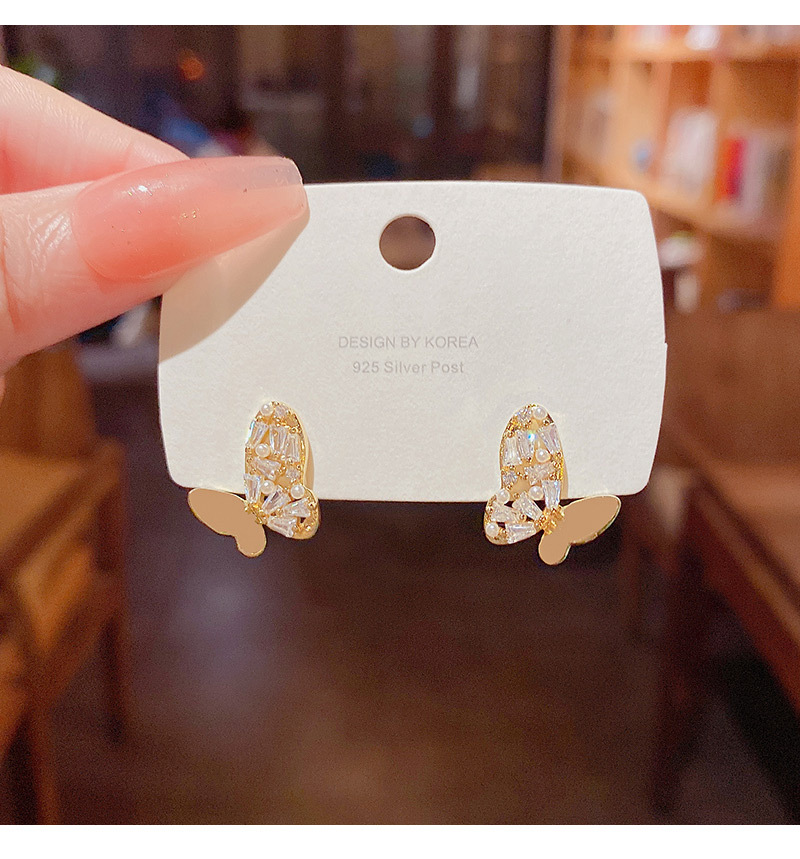 Sterling Silver Needle Zircon Butterfly Stud Earrings