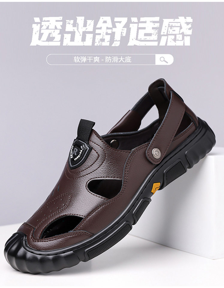 Giày sandal nam cỡ lớn mùa hè kiểu lười khoét lỗ đế mềm xỏ chân — Màu nâu, màu đen chi tiết 8