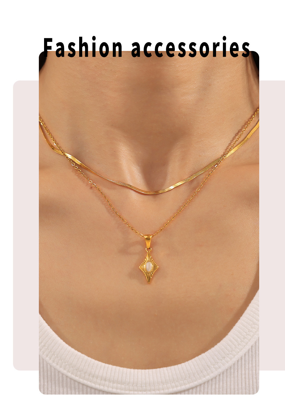 Pendant Necklace And Ring Set With Shell And Star Embellishment_voghion.com