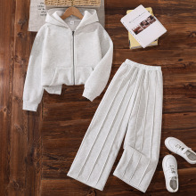 男女童加绒套装秋冬新款美式拉链开衫连帽长袖外套时尚休闲阔腿裤