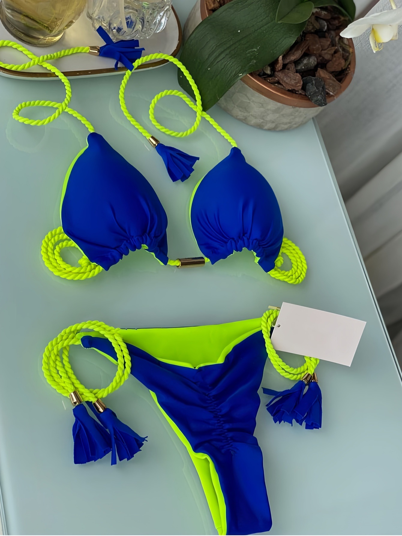 2025 Backless Braided Bikini Triangle Swimsuit Multi-Color Sexy Style Vacation Suit European And American Fashion Polyester_voghion.com