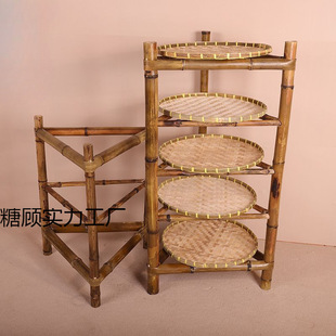 Purely Handmade Bamboo Rack, Bamboo Dustpan Rack, Market Hot Pot Bamboo Multi-Layer Bamboo Drying Rack, Storage Rack, Tripod Vegetable Rack