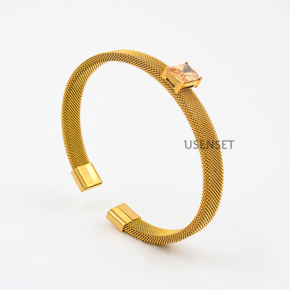 Simple Style Geometric Stainless Steel Inlay Zircon Bangle 1 Piece