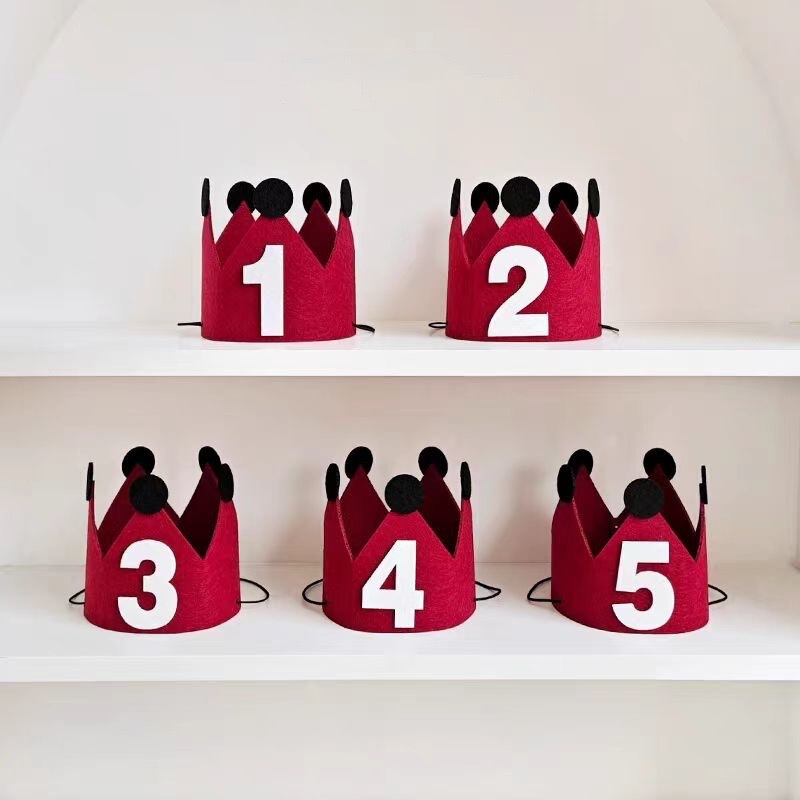 Little Red Book same style red crown birthday felt hat children's birthday party atmosphere photo decoration props
