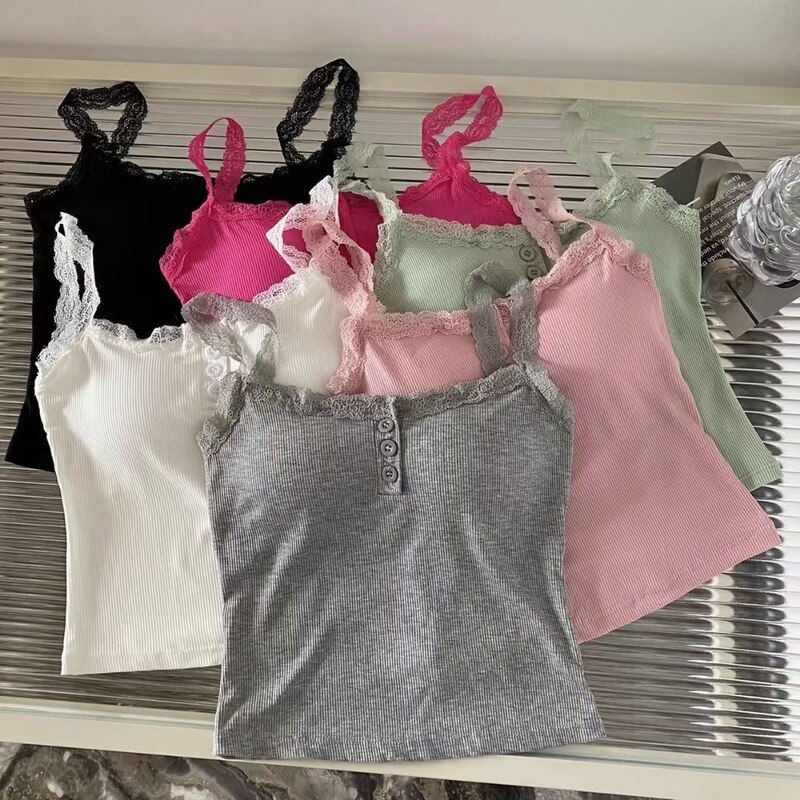 New Korean Style Lace Button Camisole Vest Women's Strapless Pure Wearing Outer Wear Inner Slim-fit Sleeveless Underwear with Chest Pad