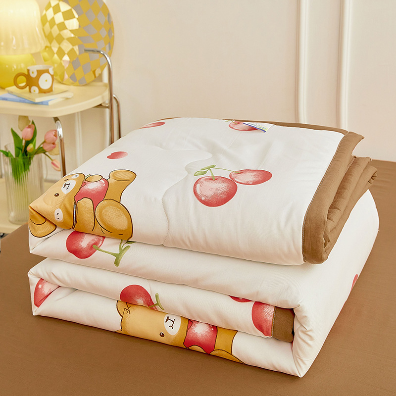 Edredón de verano de algodón y lino lavado, edredón fresco de verano, dormitorio para niños, edredón de aire acondicionado lavable a máquina de cuatro piezas