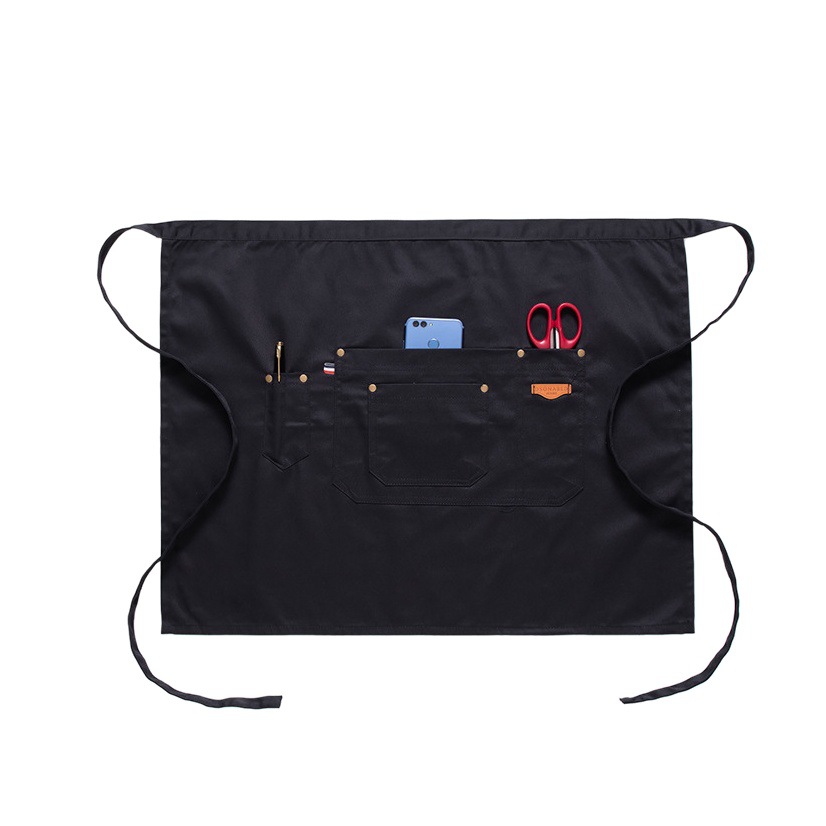 Delantal corto de algodón Amazon para mujer, estilo moderno, ropa de trabajo para panadería/cafetería, delantal de mezclilla para cocina casera