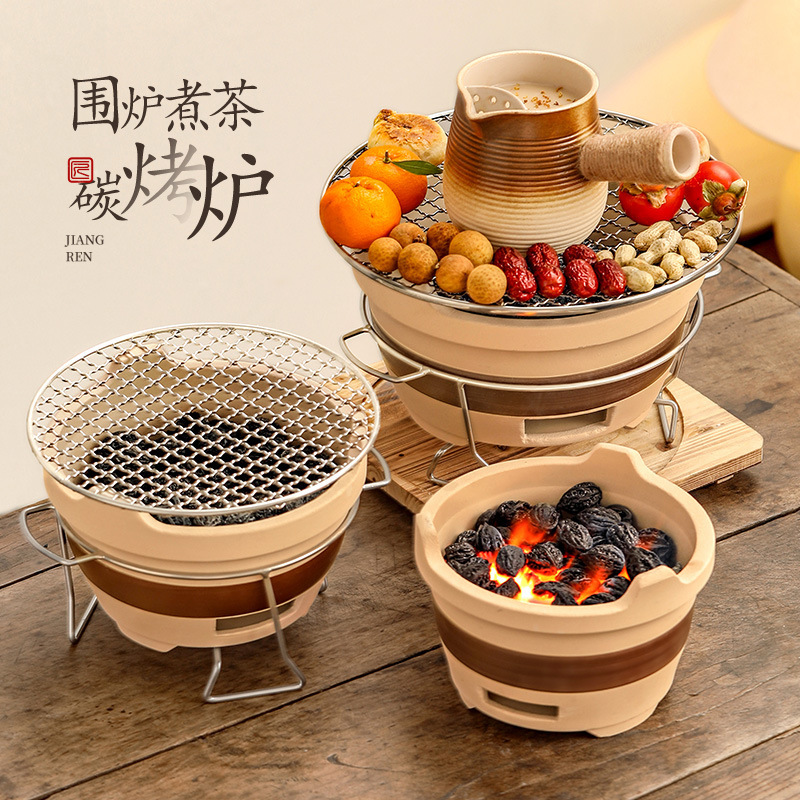 Complete Set of Charcoal Stove for Tea Brewing, Barbecue Grill, Household Heating Stove Set, Charcoal Stove, Clay Stove for Outdoor Use