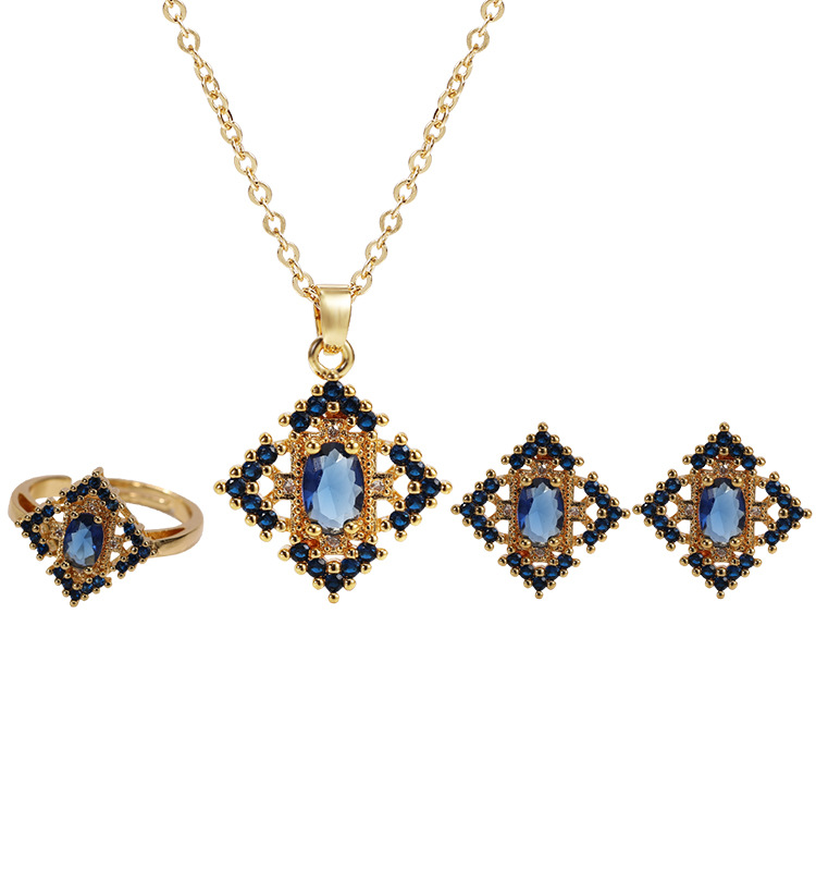 Copper Elegant Rhombus Inlay Zircon Jewelry Set display picture 7